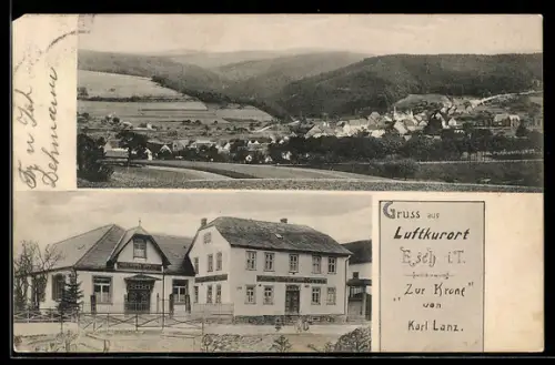 AK Esch, Gasthaus zur Krone, Inh.: Karl Lanz, Panorama