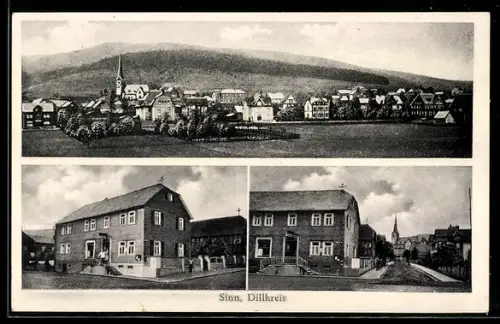 AK Sinn, Strassenpartie mit Gasthaus und Metzgerei Emil Türk, Teilansicht