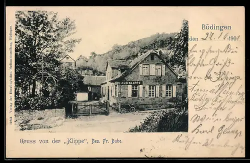 AK Büdingen, Gasthaus Klippe, Bes. Fr. Bube, AUssenansicht