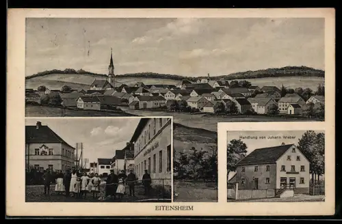 AK Eitensheim, Totalansicht und Geschäft von Johann Weber