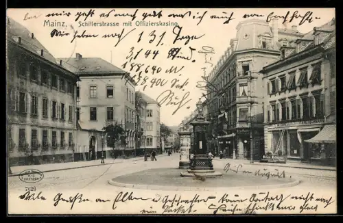 AK Mainz, Schillerstrasse mit Offizierskasino