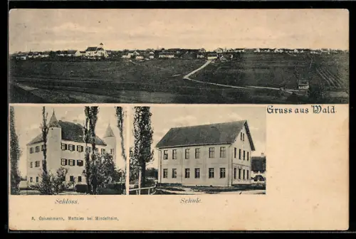 AK Markt-Wald, Schloss, Schule, Totalansicht des Ortes