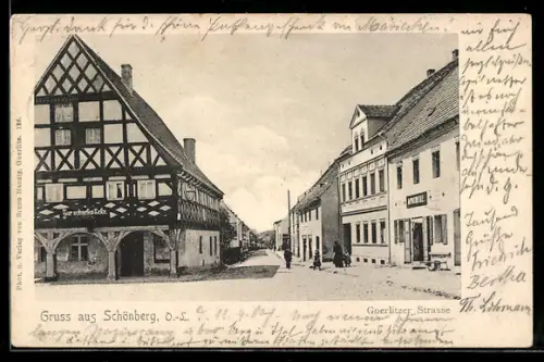 AK Schönberg, Goerlitzer Strasse mit Apotheke
