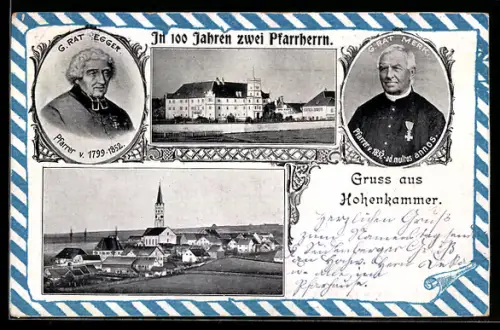AK Hohenkammer, Pfarrer G. Rat Egger und G. Rat Mer, Ortsansicht