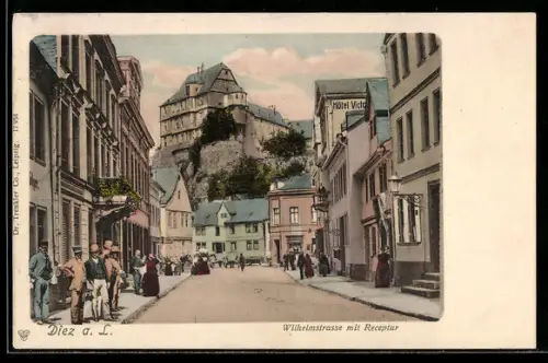 AK Diez a. L., Wilhelmstrasse mit Receptur, Hotel Victoria