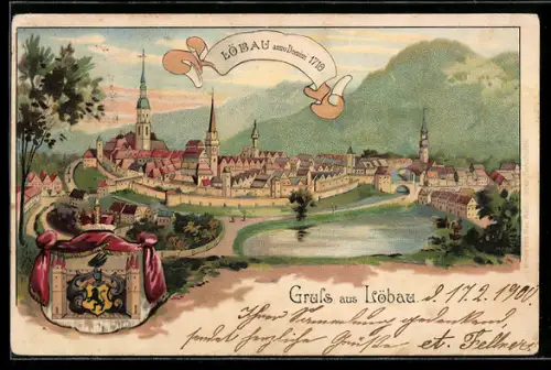 Lithographie Löbau, Totalansicht anno 1710