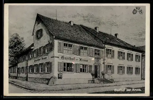 AK Singen-Hohentwiel, Gasthaus Scheffel-Herberge zur Krone G. Mayer, Wappen