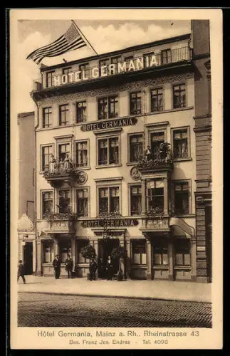 AK Mainz a. Rh., Hotel Germania, Rheinstrasse 43, Bes. Franz Jos. Endres
