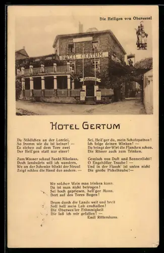 AK Oberwesel, Hotel Gertrum, Gedicht von Emil Rittershaus