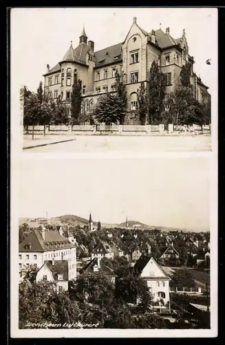 AK Bensheim, Villa am Strasseneck, Blick über den Ort