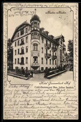 AK Baden-Baden, Hotel Gunzenbach Hof, Bes Julius Seefels