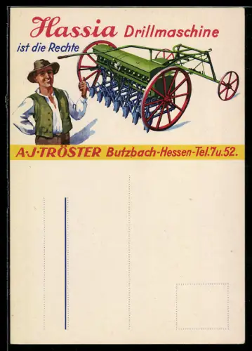 AK Butzbach /Hessen, A. J. Tröster, Hassia Drillmaschine