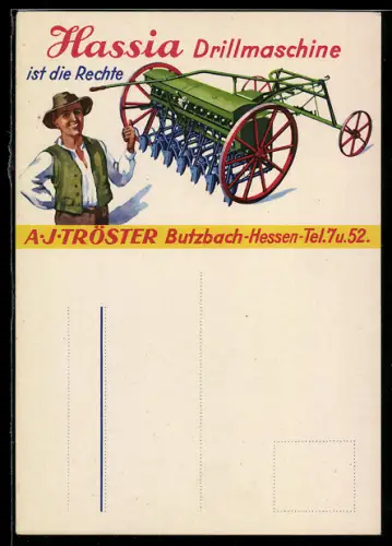 AK Butzbach /Hessen, A. J. Tröster, Hassia Drillmaschine