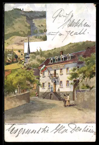 Künstler-AK Eberstadt /Darmstadt, Gasthaus Darmstädter Hof