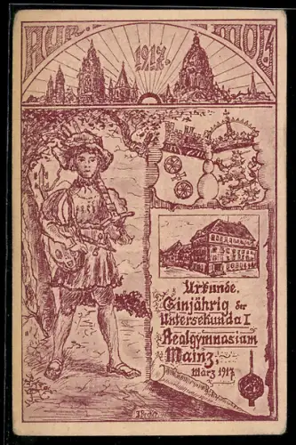 Künstler-AK Mainz, Einjähriges der Untersekunda I, Realgymnasium 1917