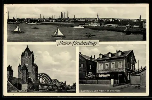AK Mainz-Amöneburg, Gasthaus von Heinrich Breckner, Kaiserbrücke