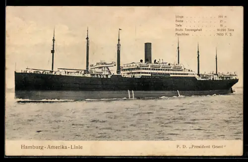 AK Passagierschiff President Grant der Hamburg-Amerika-Linie in Fahrt