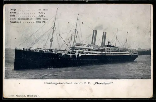 AK Passagierschiff Cleveland der Hamburg-Amerika-Linie vor der Küste