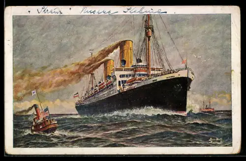 Künstler-AK Passagierschiff Stuttgart des Norddeutschen Lloyd Bremen bei voller Fahrt