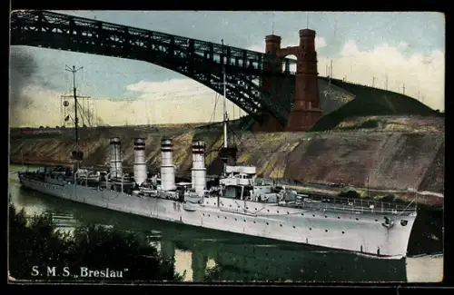 AK Kleiner Kreuzer S.M.S. Breslau im Kaiser-Wilhelm-Kanal, Kriegsschiff