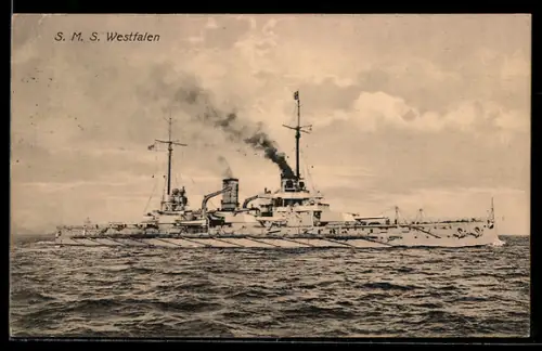 AK Linienschiff S.M.S. Westfalen hohe Fahrt laufend, Kriegsschiff