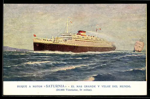 AK Passagierschiff Saturnia der Cosulich Line Trieste in voller Fahrt