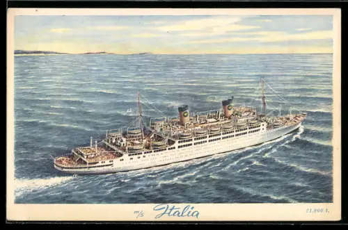AK Passagierschiff M.S. Italia der Home Lines aus der Vogelschau