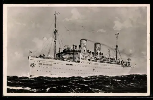 AK KdF-Urlauberschiff Der Deutsche auf See, Passagierschiff,  am Schornstein
