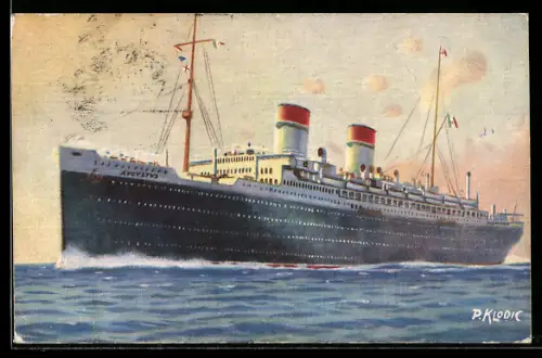 Künstler-AK Passagierschiff M.N. Augustus der Italian Lines hohe Fahrt laufend