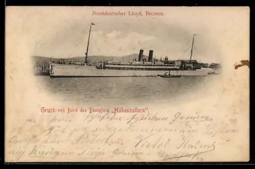 AK Passagierschiff Hohenzollern vom Norddeutschen Lloyd Bremen vor der Küste