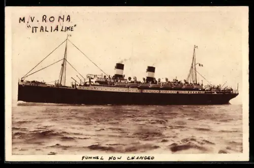 AK Passagierschiff S.S. Roma der Navigazione Generale Italiana auf hoher See