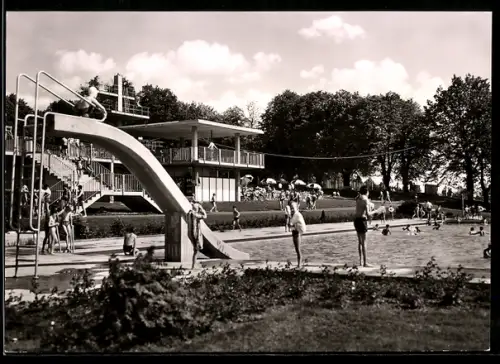 AK Donauwörth, Städtisches Freibad, Schwimmbecken, Sprungturm, Rutsche