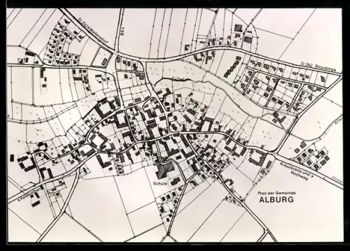 Künstler-AK Alburg, Plan der Gemeinde, Schule