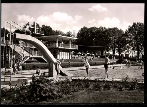 AK Donauwörth, Städtisches Freibad, Schwimmbecken, Sprungturm, Rutsche