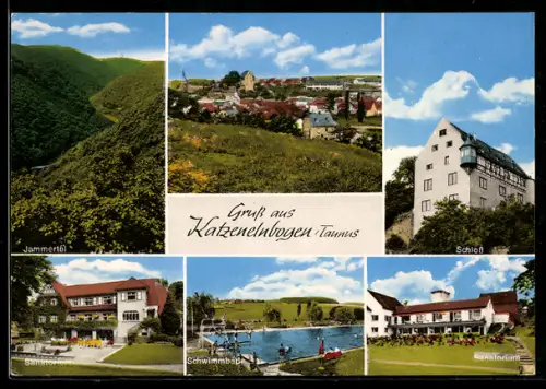 AK Katzenelnbogen /Taunus, Schloss, Sanatorium, Schwimmbad