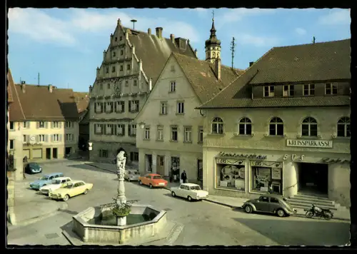 AK Munderkingen an der Donau, Marktplatz, Kreissparkasse, Brunnen
