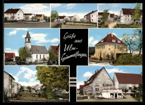 AK Ulm-Grimmelfingen, Kirche, Wohnhäuser, Geschäftshaus