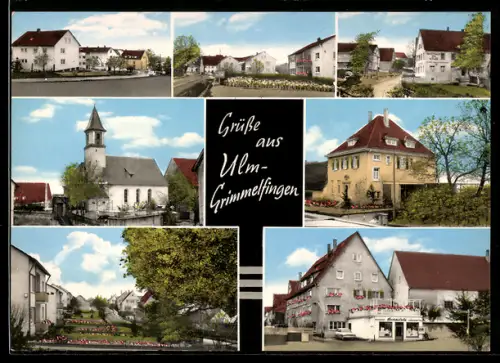 AK Ulm-Grimmelfingen, Gasthaus zum Adler, Bäckerei Scheifele, Wohnhäuser, Strassenansicht