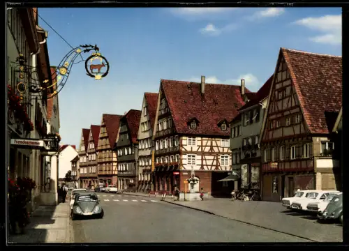 AK Mengen /Württ., Hauptstrasse, Fachwerkhäuser, Strassenansicht, Fremdenzimmer