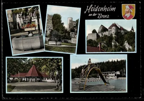 AK Heidenheim an der Brenz, Wedelbrunnen, Schloss Hellenstein, Naturtheater, Waldbad