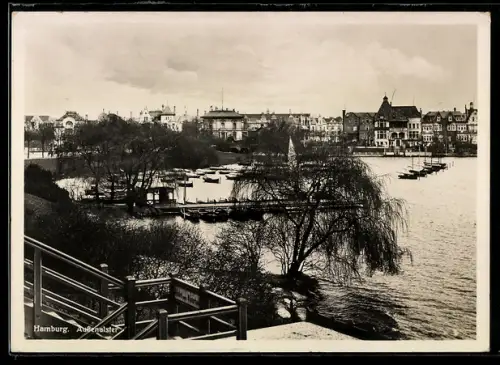 AK Hamburg-Rotherbaum, Aussenalster, Bootssteg u.-anleger
