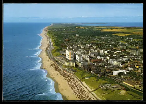 AK Westerland /Sylt, Luftaufnahme, Strand, Stadtansicht