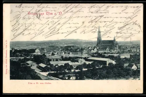 AK Ulm a. D., Stadtansicht von Süden, Münster