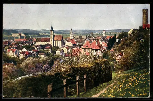 AK Ravensburg, Stadtansicht mit Kirche und Burgturm