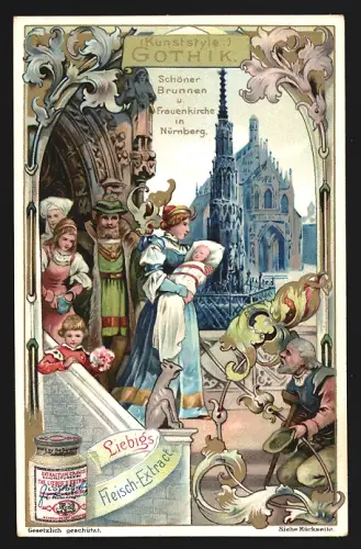 6 Sammelbilder Liebig, Serie Nr. 692: Kunststyle, Rokoko, Renaissance, Romanisch, Antik, Gothik, Indisch