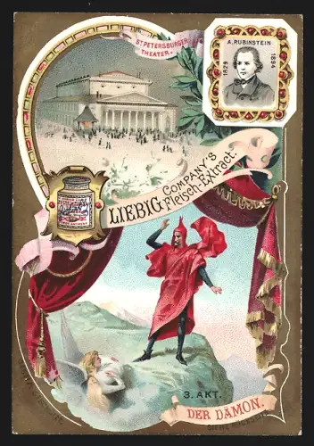 6 Sammelbilder Liebig, Serie Nr. 648: Pariser Grosse Oper, Bayreuther Festspielhaus, Wiener Hofoper, Scala-Theater