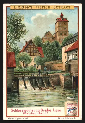 6 Sammelbilder Liebig, Serie Nr. 826: Windmühle auf der Coolvest, Strommühle a. d. Rhein, Gebirgsmühle in Velthurns