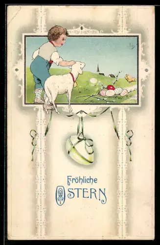 AK Fröhliche Ostern!, Junge mit Osterlamm