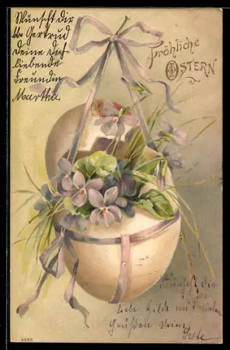 AK Eierschale mit Veilchen