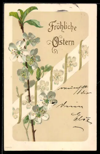 AK Weisse Blumen in voller Blüte, Ostergruss